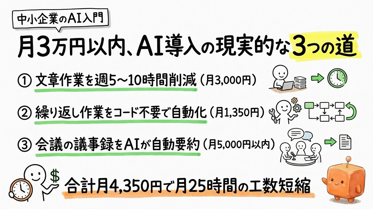月3万円で始めるAI、中小企業が選ぶべき現実的な3つの道