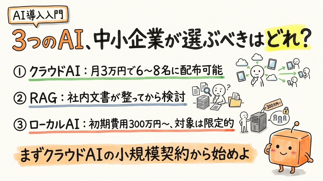 ローカルAI、RAG、クラウドAI。中小企業はどれを選ぶ