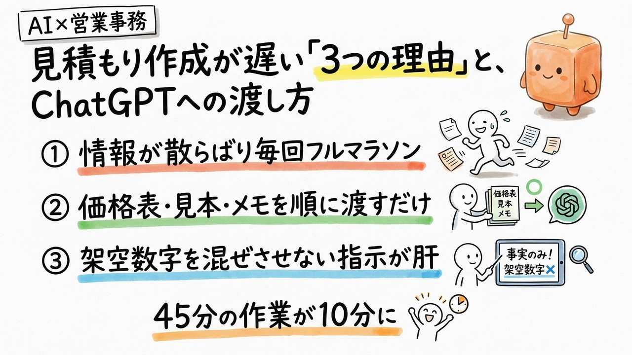 見積もり作成、ChatGPTに渡すだけで下書きが出る