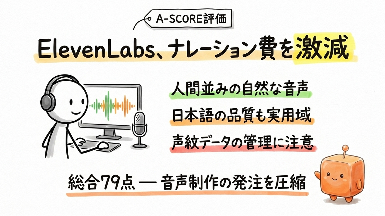 ElevenLabs A-SCORE評価|中小企業視点の6軸スコアと総合79点の理由