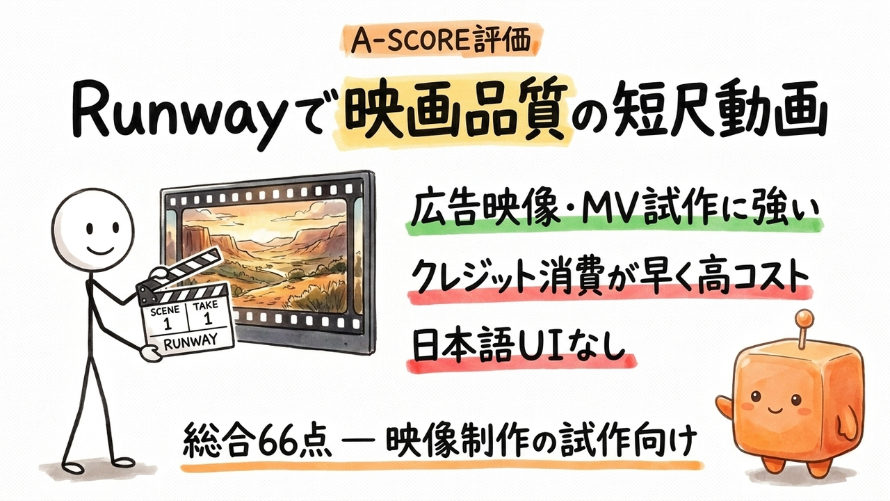 Runway A-SCORE評価|中小企業視点の6軸スコアと総合66点の理由