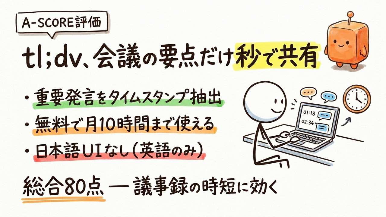 tl;dv A-SCORE評価|中小企業視点の6軸スコアと総合80点の理由