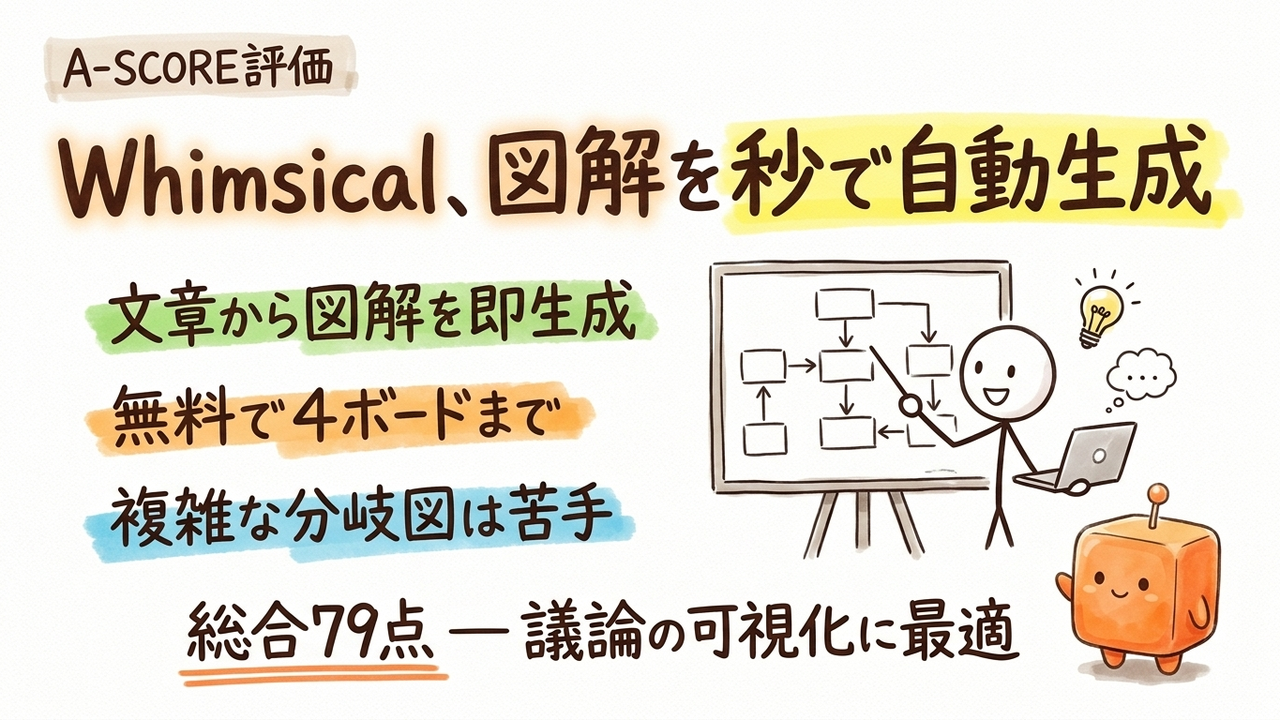 Whimsical AI A-SCORE評価|中小企業視点の6軸スコアと総合79点の理由
