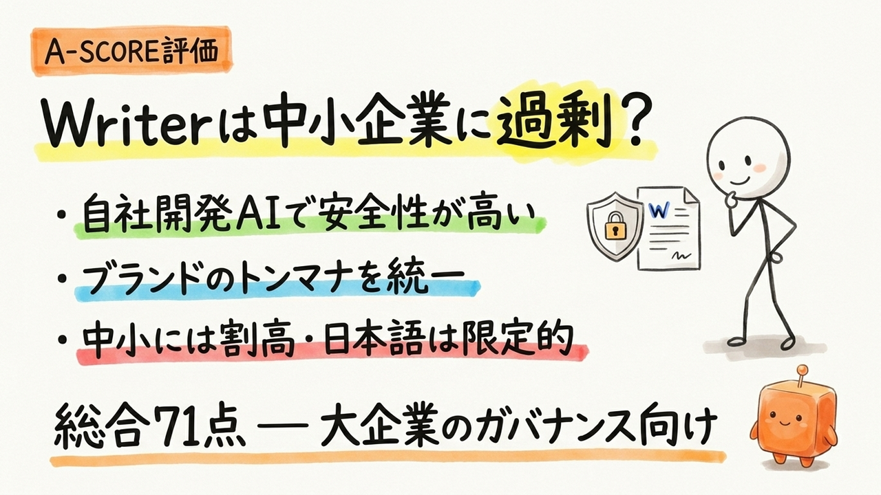 Writer A-SCORE評価|中小企業視点の6軸スコアと総合71点の理由